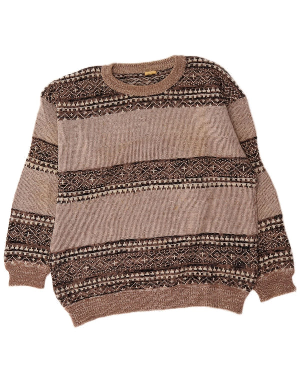 Vintage Herren Rundhalspullover Pullover XL Grau Fair Isle Acryl