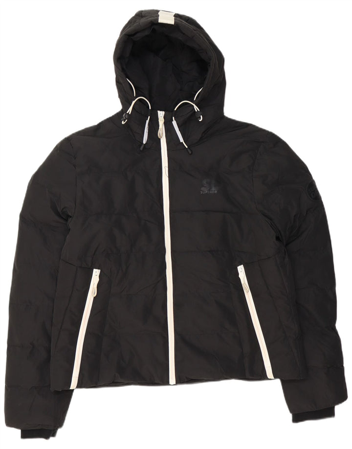 SUPERDRY Wattierte Jacke mit grafischer Kapuze für Damen, UK 16, Größe L, Schwarz, Farbblock