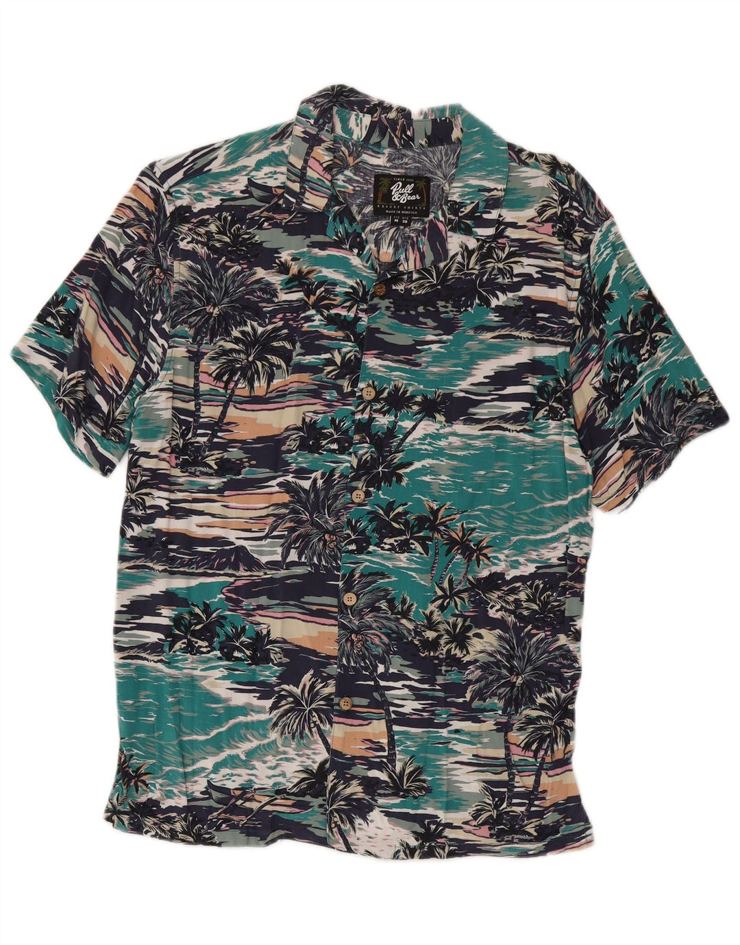 Pull & Bear Hawaii-Kurzarmhemd für Herren, mittelgroß, mehrfarbig, Viskose