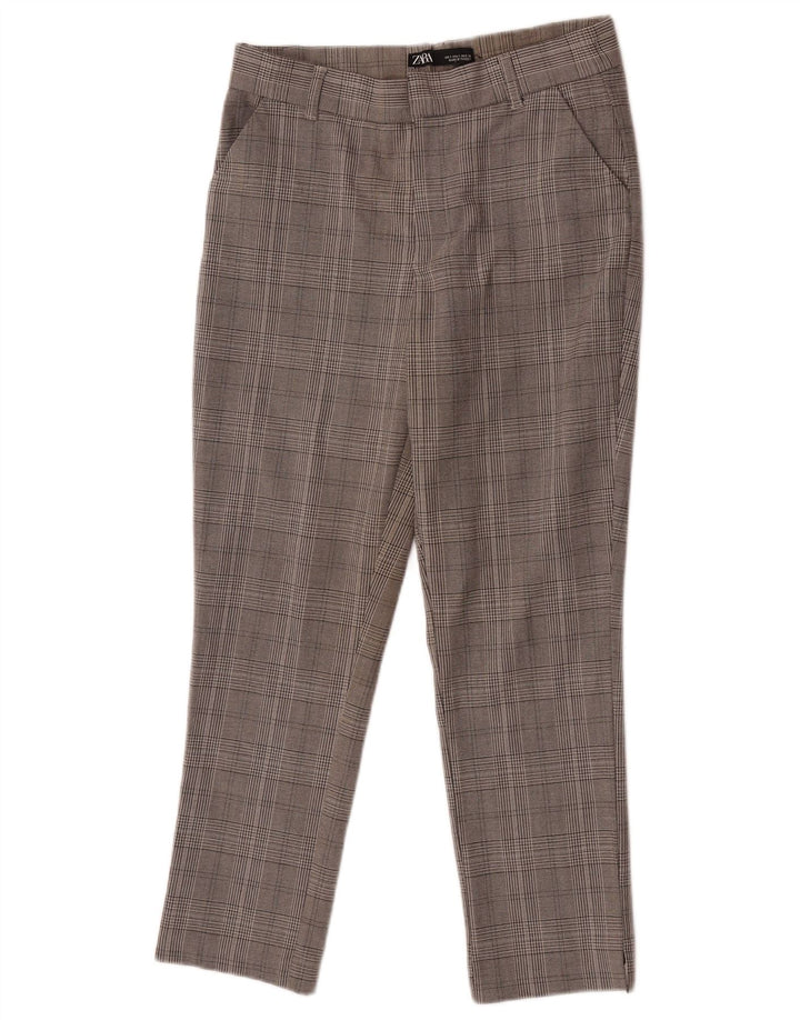 Zara Slim Chino-Hose für Damen, Größe S, W26, L25, grau kariert