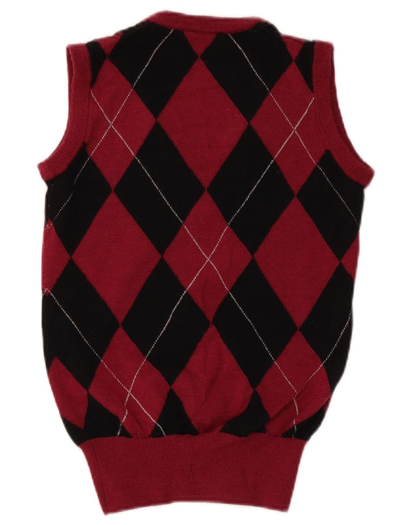 Fred Perry Damen Weste Tank Top UK 8 Small Red Argyle/Diamond Wool