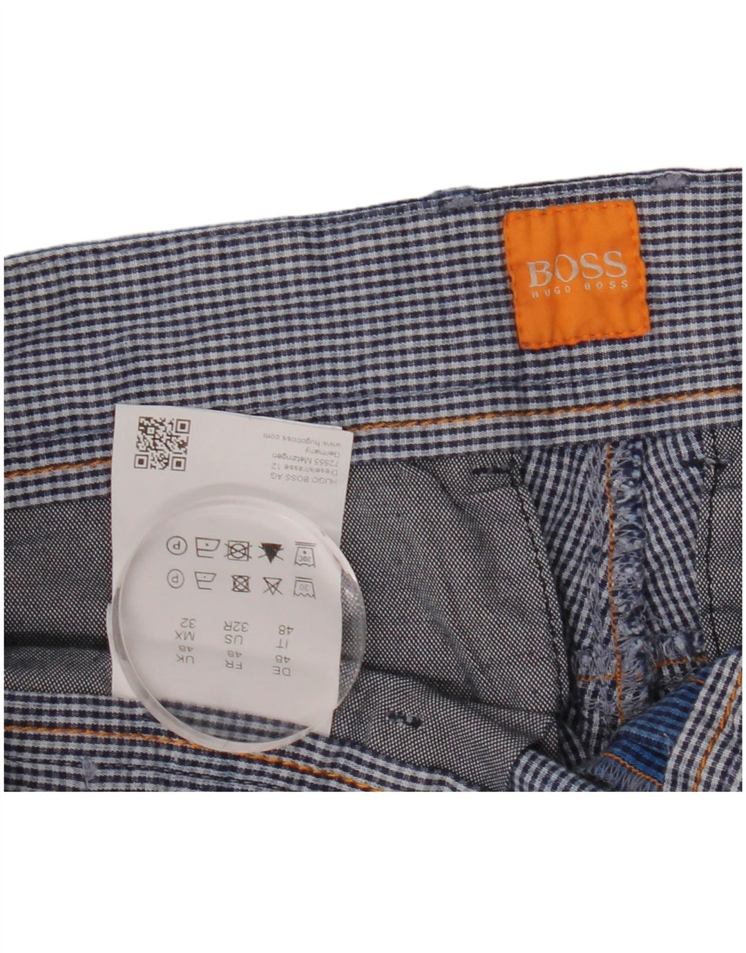 Hugo Boss Herren Cargoshorts EU 48 Medium W34 Blaue Gingham-Baumwolle