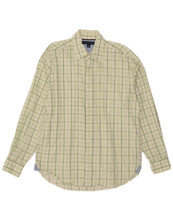 Tommy Hilfiger Herrenhemd, Größe 15 1/2 16, mittelgrün karierte Baumwolle