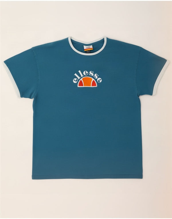 Ellesse Womens Graphic T-Shirt Top UK 12 Mittelblaue Baumwolle