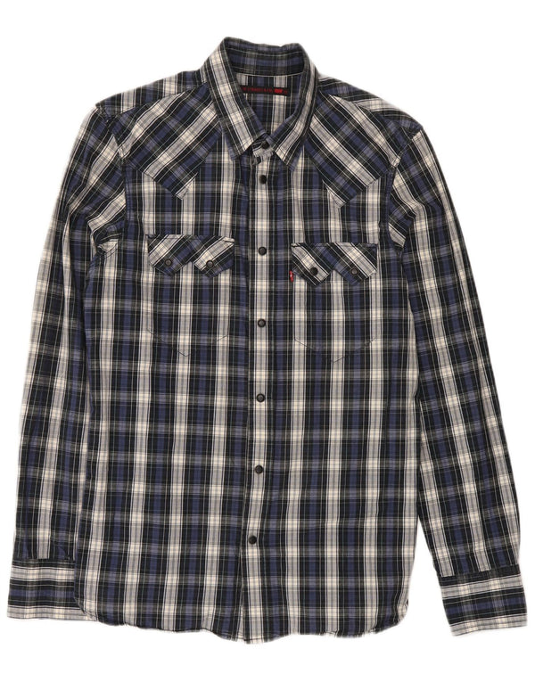 Levi's Herren-Hemd aus mittelblauer Baumwolle mit Karomuster in Marineblau