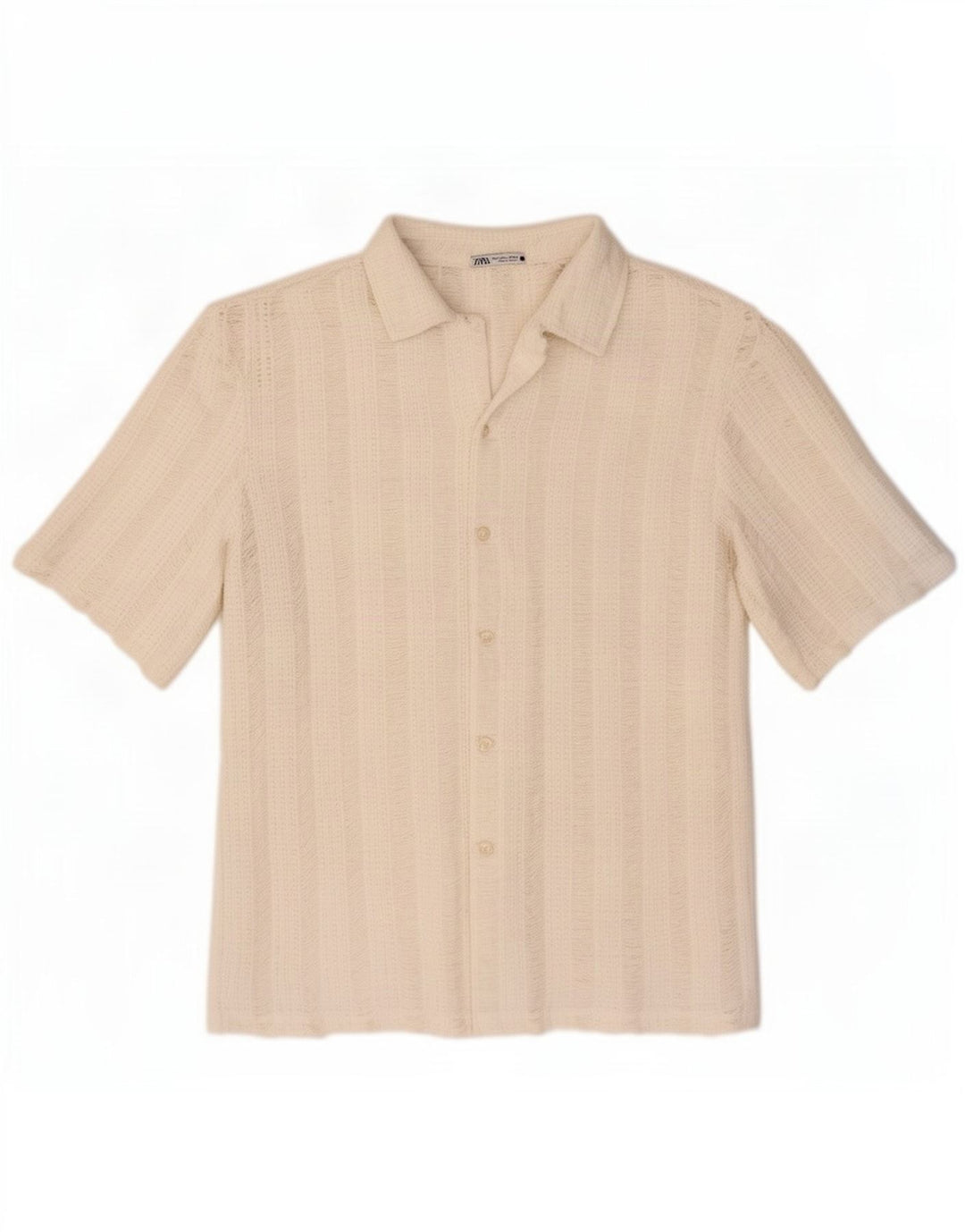 Zara Herren Kurzarm-Strickhemd, groß, weiß gestreift, Polyester
