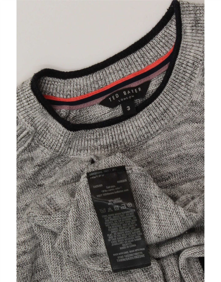 Ted Baker Herren-Pullover mit Rundhalsausschnitt, Größe 3, mittelgrau meliertes Leinen