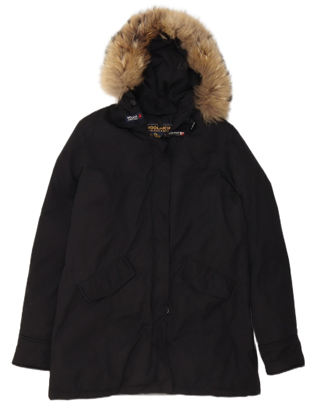 WOOLRICH Wattierter Damenmantel mit Kapuze, UK 16, Größe L, Schwarz, Polyester