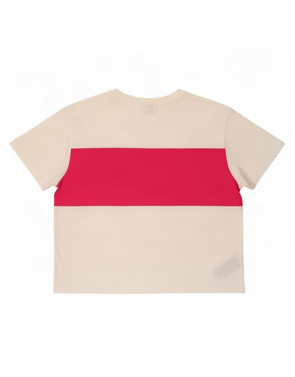 Fila Damen Crop Graphic T-Shirt Top UK 14 Große weiße Colourblock-Baumwolle