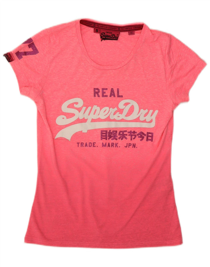 Superdry Damen Grafik-T-Shirt-Oberteil UK 8 Small Pink Tie Dye Polyester