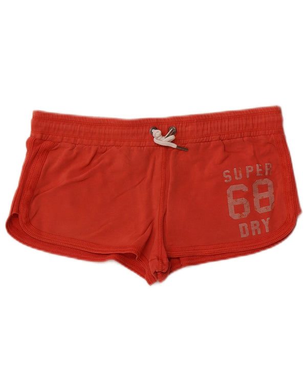 Superdry Damen Graphic Sport Shorts UK 16 Large Orange Baumwolle