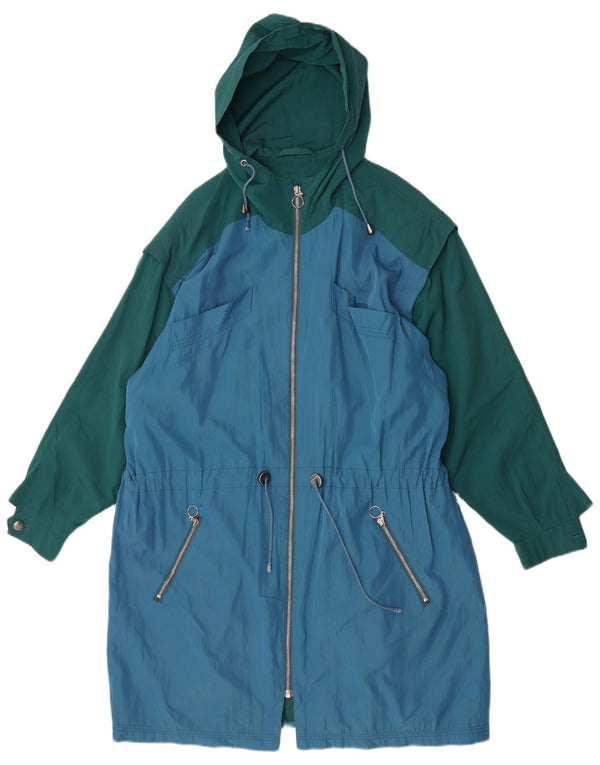 Vintage Damen Parka-Jacke mit Kapuze, UK 22 3XL, blaues Farbblock-Polyester