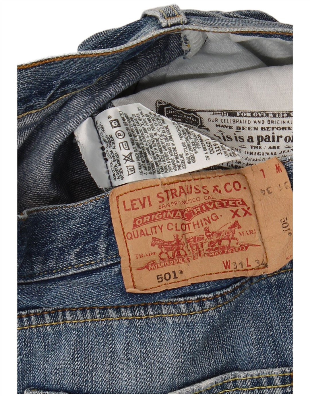 Levi's Herren 501 Distressed Straight Jeans W31 L31 Blaue Baumwolle