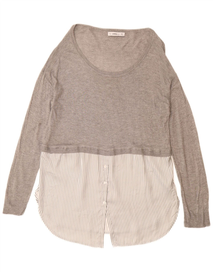 ZARA Damen Longline-Pullover mit U-Boot-Ausschnitt, UK 14, mittelgraue Viskose