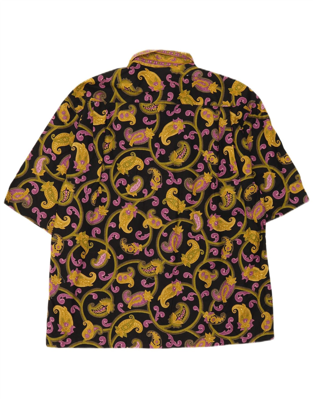 Vintage Herren Kurzarmhemd Mittelschwarz Paisley Baumwolle