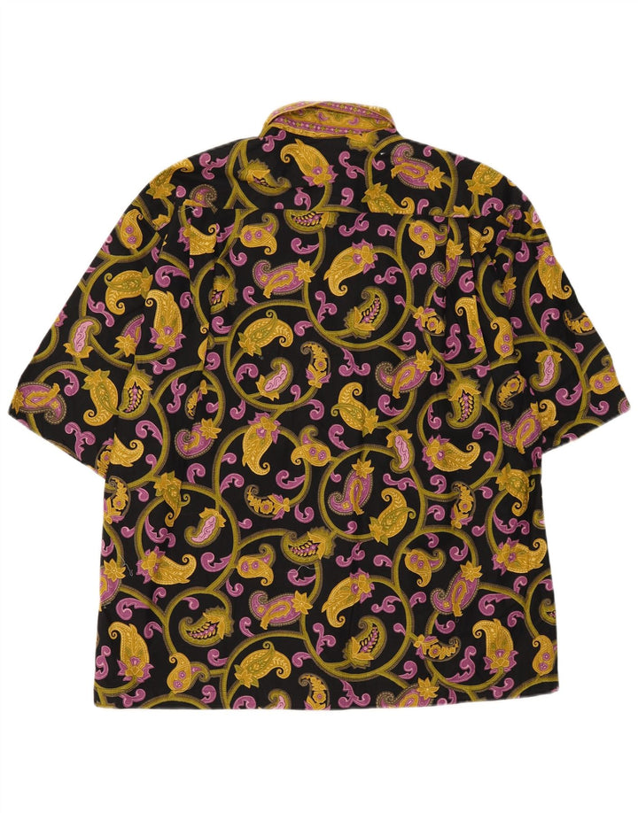 Vintage Herren Kurzarmhemd Mittelschwarz Paisley Baumwolle
