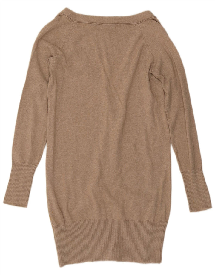 Zara Damen Longline-Cardigan-Pullover UK 12 Mittelbeige Baumwolle