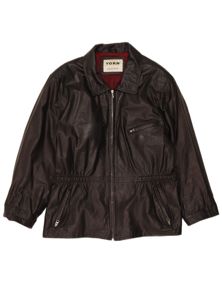 Übergroße Damen-Lederjacke von Yorn, EU 40, mittelschwarzes Leder