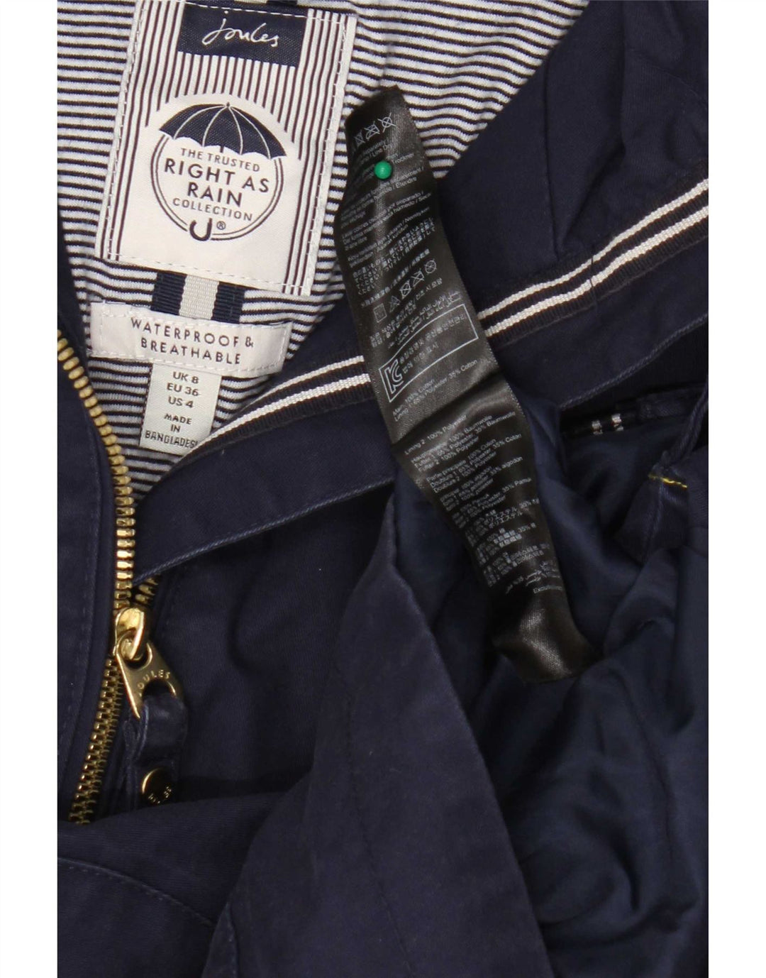 Joules Damen-Regenjacke mit Kapuze, UK 8, Größe S, Marineblau, Baumwolle