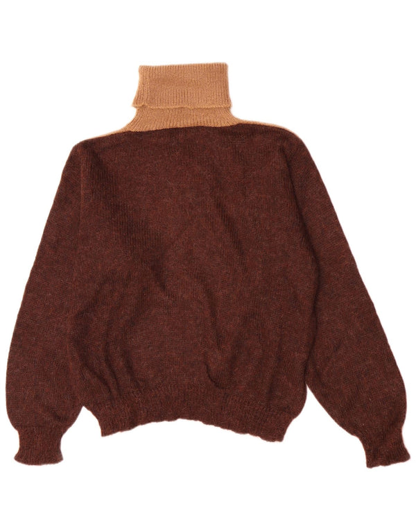 Vintage Damen Rollkragenpullover Pullover UK 16 Groß Braun Farbblock