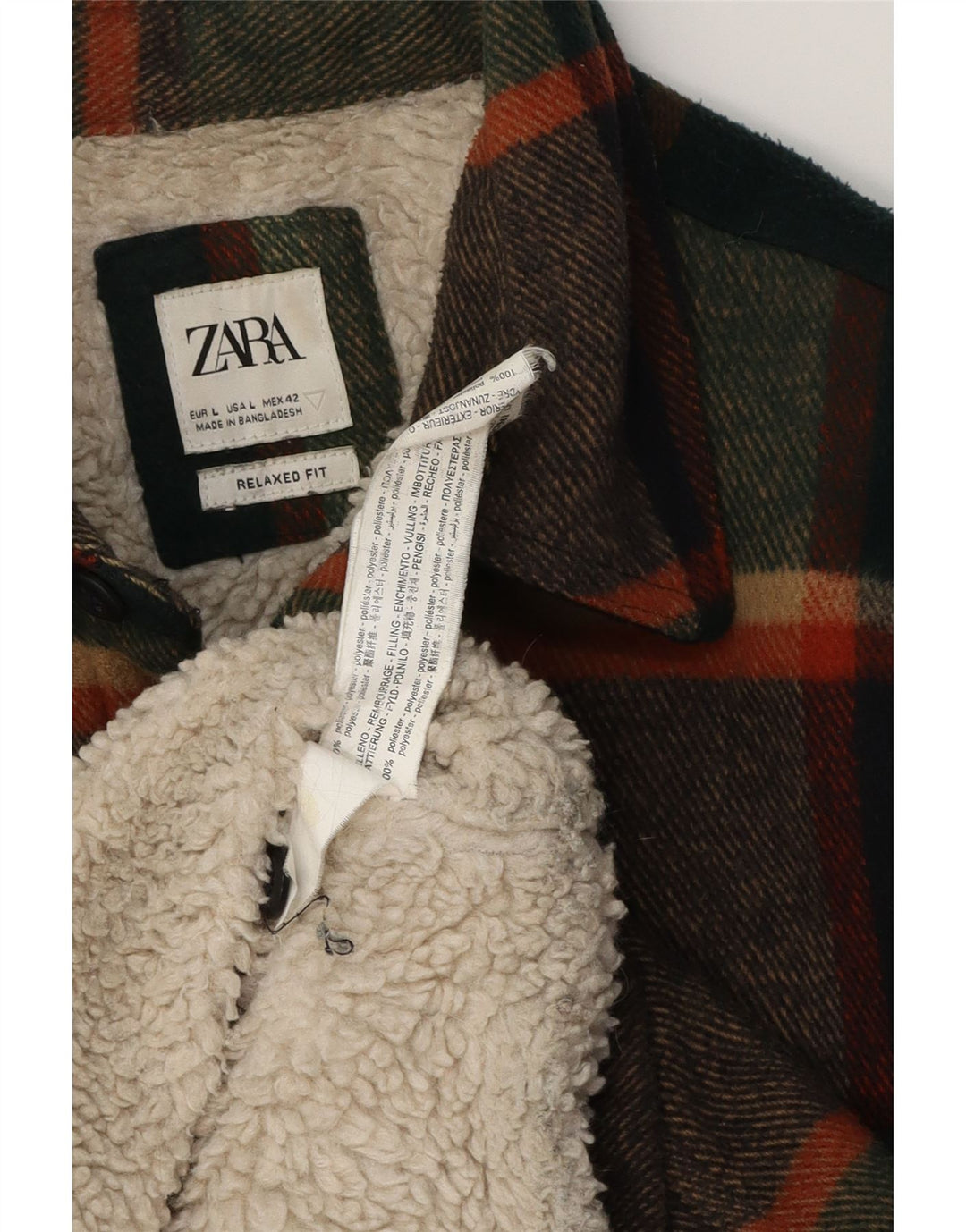 ZARA Herren Relaxed Fit Holzfäller-Flanellhemd, groß, grün kariert, Polyester