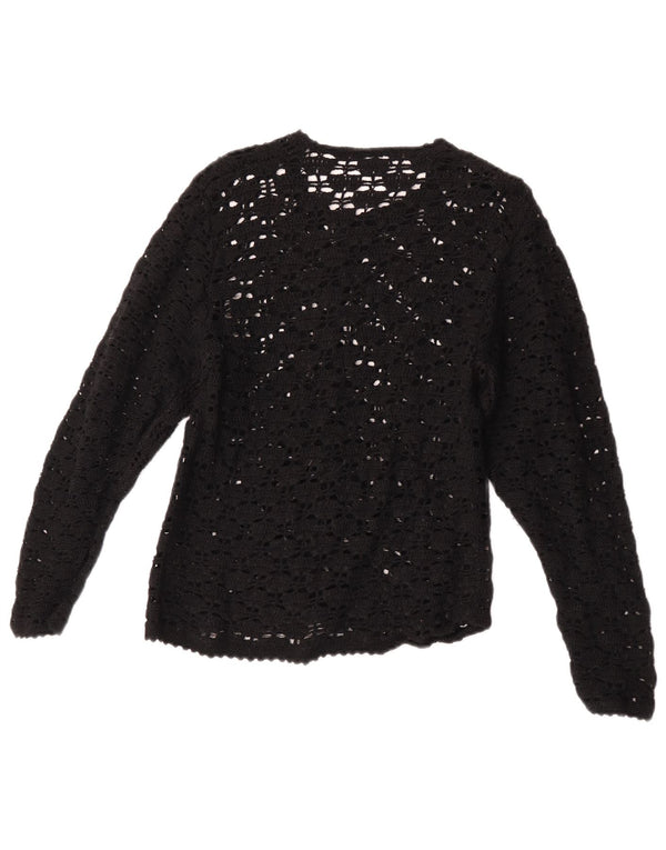 Vintage Damen Häkel-Cardigan-Pullover UK 4 XS Schwarz