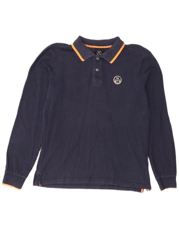 North Sails Herren-Langarm-Poloshirt, mittelmarineblaue Baumwolle