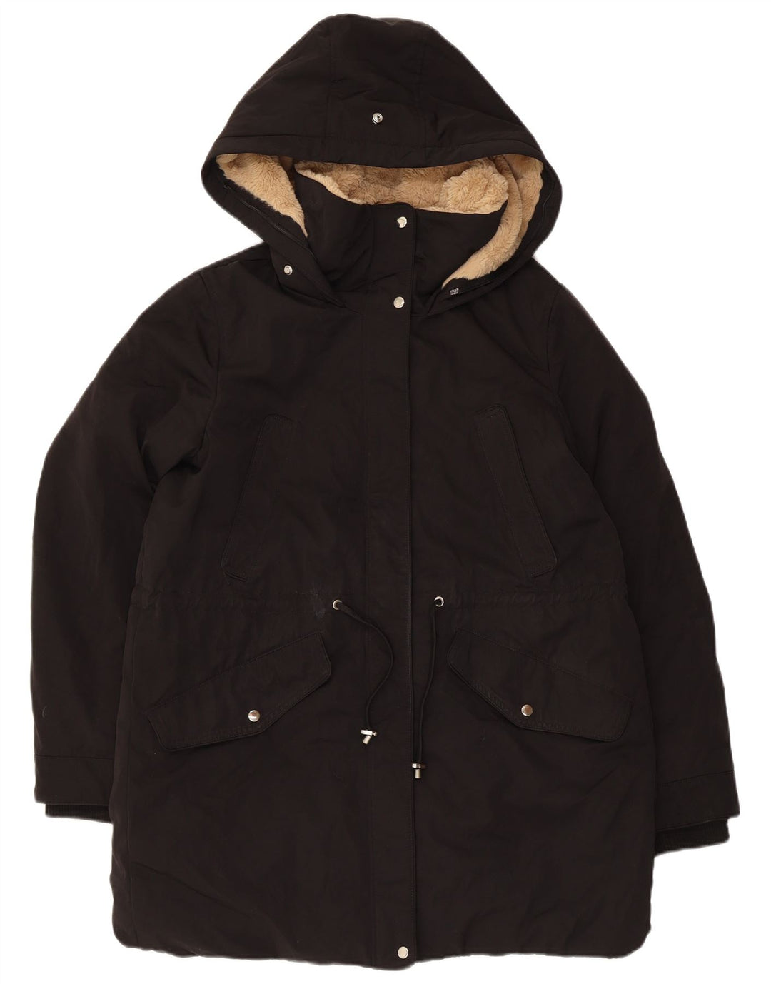 Zara Damen-Parka mit Kapuze, UK 14, Mittelschwarz, Polyester