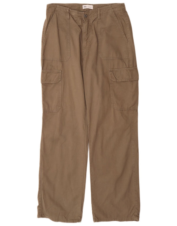 Zara Womens Loose Fit Cargo Trousers EU 42 Large W32 L31 Beige Cotton