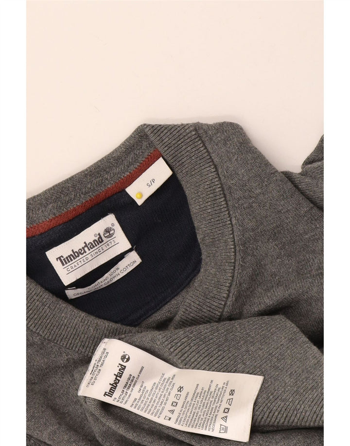 Timberland Herren-Pullover mit V-Ausschnitt, Größe S, graue Baumwolle