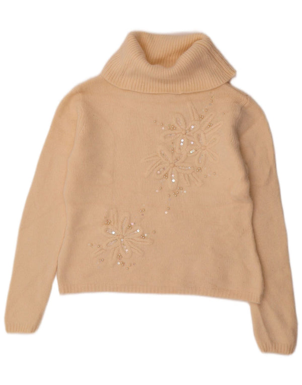 Marks & Spencer Rollkragenpullover für Damen, UK 12, Mittelbeige mit Blumenmuster