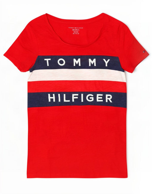 Tommy Hilfiger Damen-T-Shirt mit Grafik, UK 6, XS, Rot, Farbblock