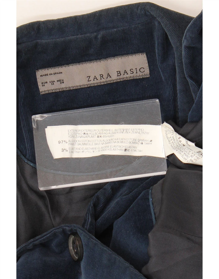 Zara Damen 1-Knopf-Blazer aus Cord, UK 12, mittelmarineblaue Baumwolle
