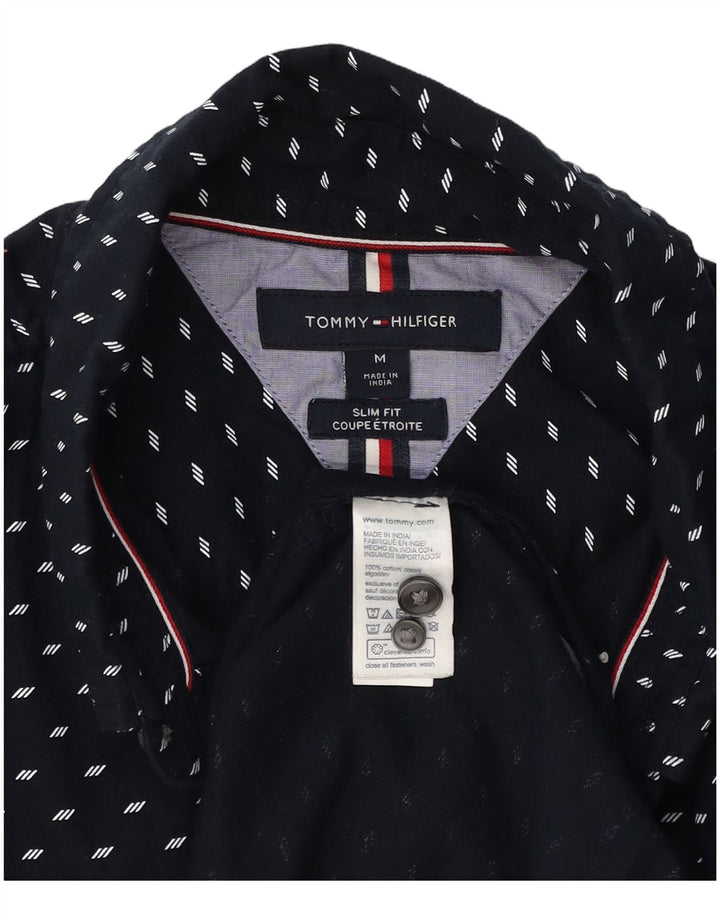 TOMMY HILFIGER Mens Slim Fit Shirt Medium Navy Blue Spotted Cotton