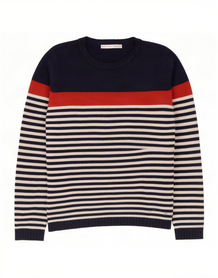 Zara Herren-Pullover mit U-Boot-Ausschnitt, mittelgroß, marineblau gestreift