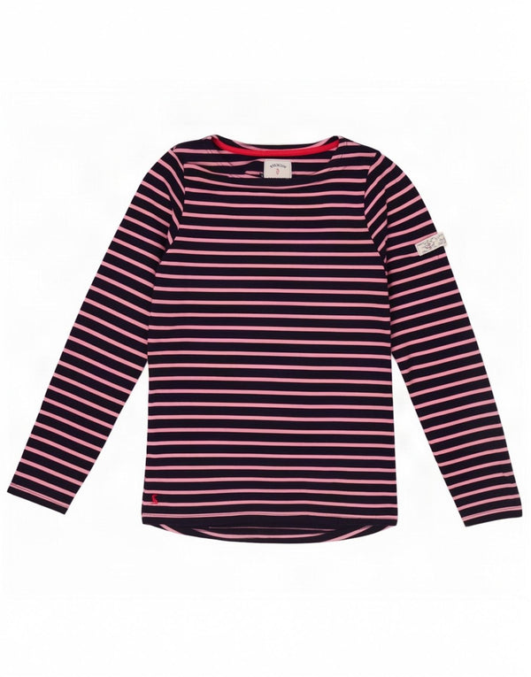 Joules Womens Top Long Sleeve UK 8 Small Navy Blue Striped Cotton
