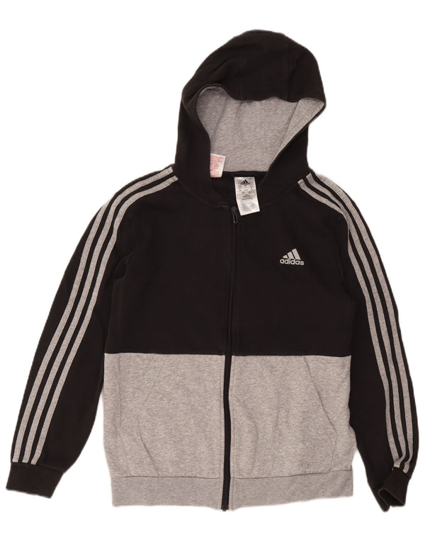 Adidas Jungen-Kapuzenpullover mit Reißverschluss, 13–14 Jahre, schwarze Farbblock-Baumwolle