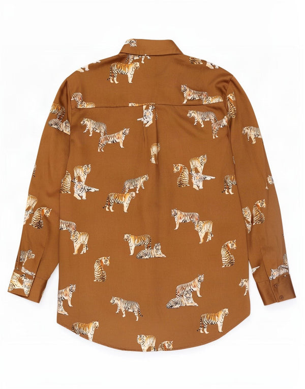 Übergroße Damen-Hemdbluse von Zara, Größe 40, klein, beige, Polyester mit Tiermuster