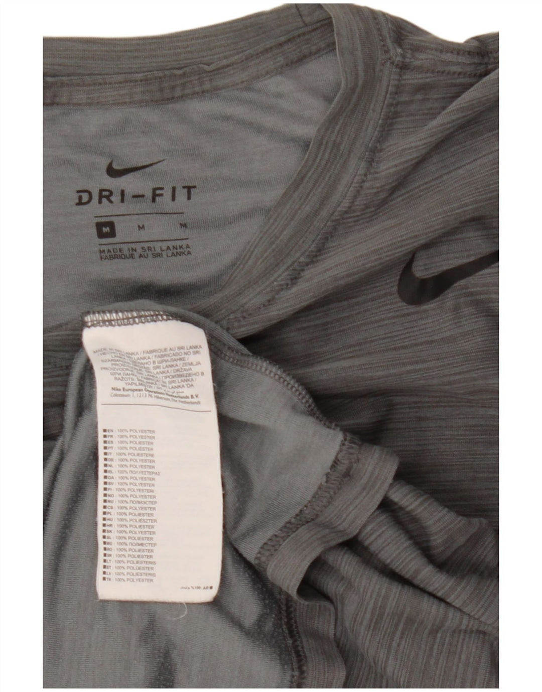 Nike Herren-T-Shirt-Oberteil aus mittelgrau gestreiftem Polyester