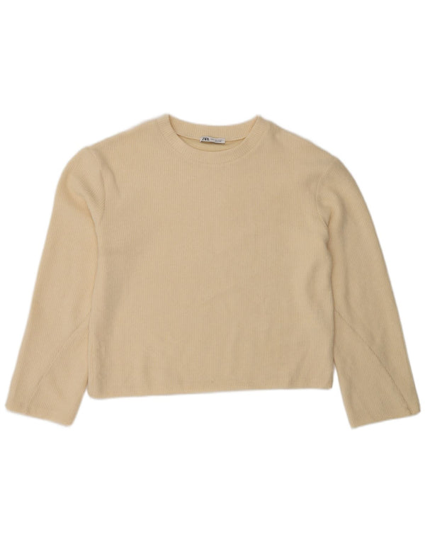 Zara Damen Top Langarm UK 14 Medium Beige Polyester