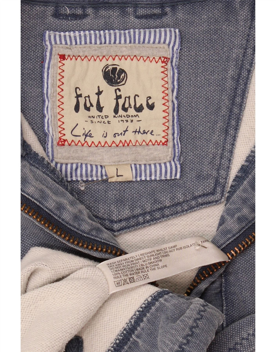 Fat Face Herren-Sweatshirt mit Reißverschluss am Hals, groß, aus blauer Baumwolle