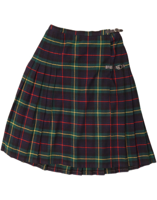 Vintage Damen Kilted Wickelrock IT 46 Groß W32 Marineblau Kariertes Acryl