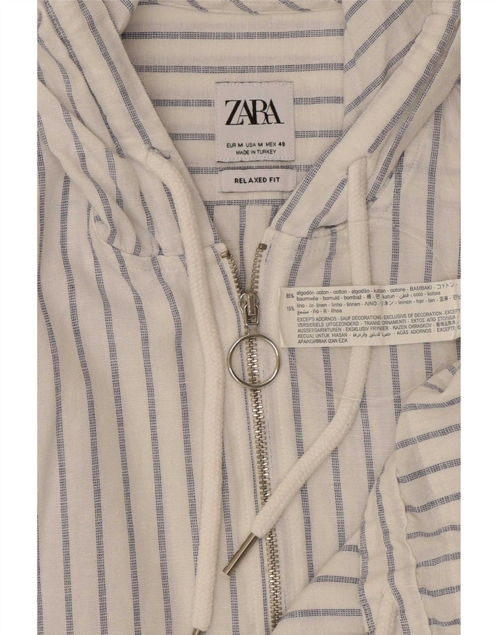 Zara Herren-Pullover mit Kapuze, entspannte Passform, mittelblaue Nadelstreifen-Baumwolle