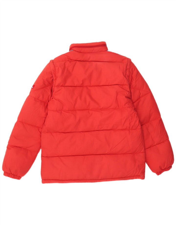 Wattierte Vintage-Herrenjacke mit Kapuze, Größe 46, klein, rot, Farbblock-Polyester