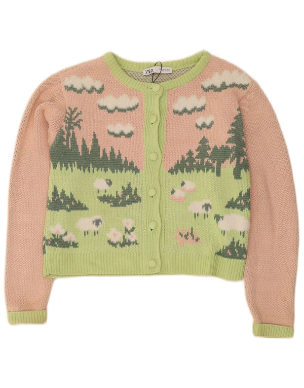 Zara Damen Crop Relaxed Fit Cardigan Pullover UK 10 Small Pink Neuheit