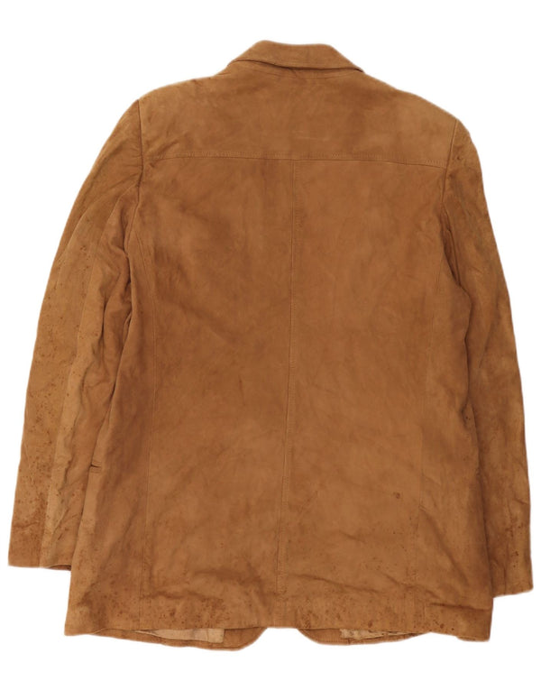 Anfor Damen-Blazerjacke aus Wildleder mit 2 Knöpfen IT 52 2XL Beige Leder
