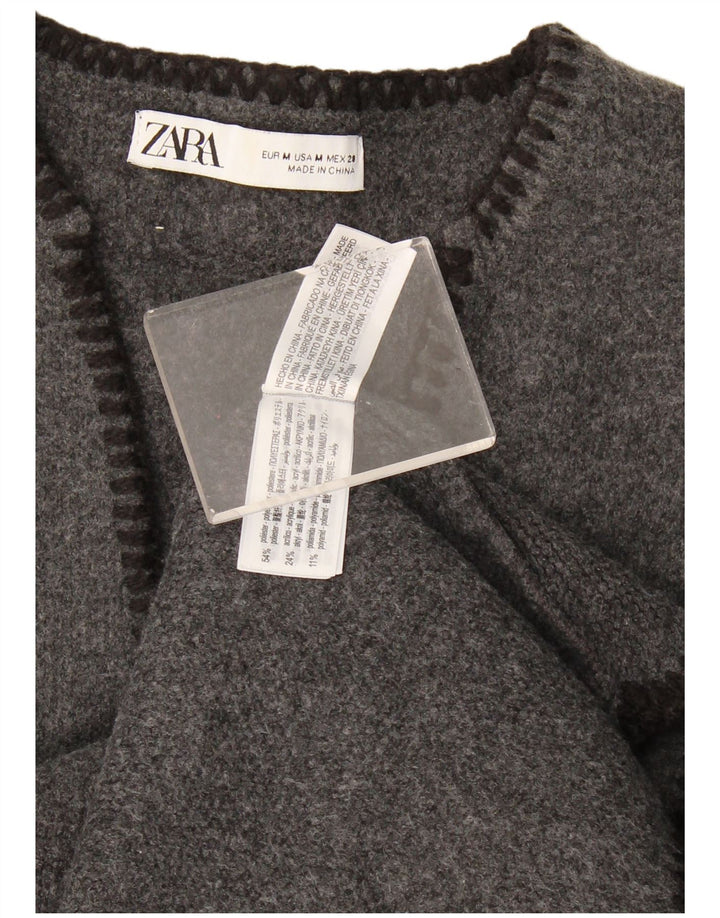 Zara Damen-Pullover mit V-Ausschnitt, übergroß, UK 14, Mittelgrau, Polyester