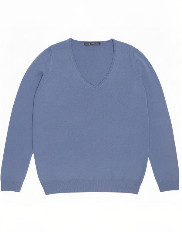 Marks & Spencer Damen-Pullover mit V-Ausschnitt, Gr. 10, Small, Blau, Acryl