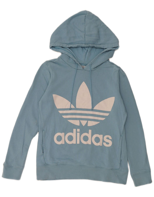 Adidas Damen Graphic Hoodie Pullover UK 8 Small Blaue Baumwolle