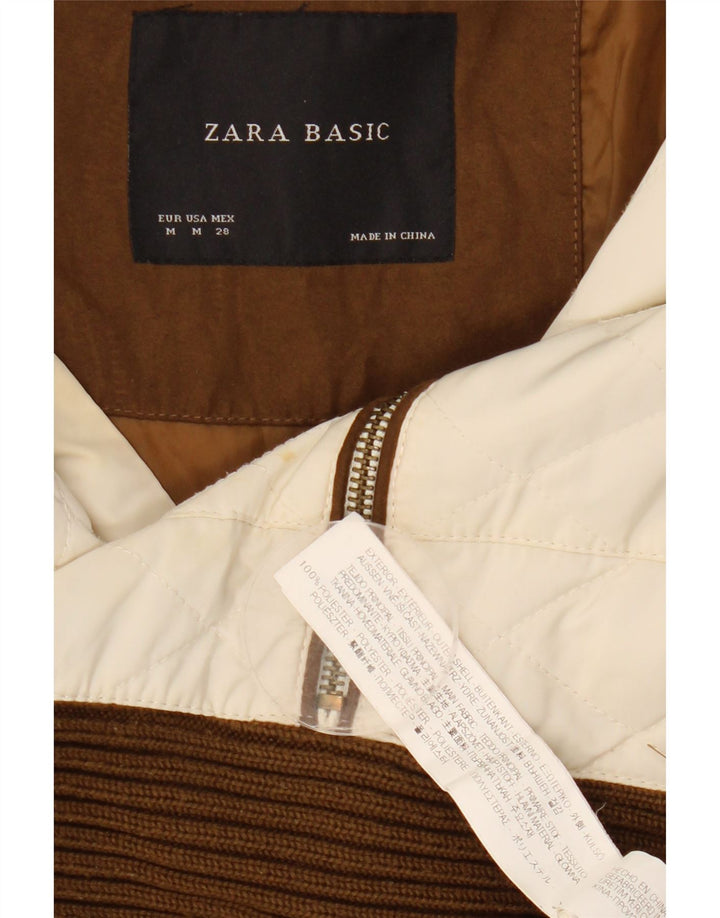 Zara Damen Steppweste UK 12 Medium Off White Colourblock Polyester